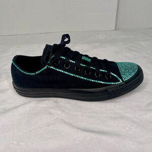 Converse Chuck Taylor Low Womens 9 Black Teal Rhinestone Sneakers